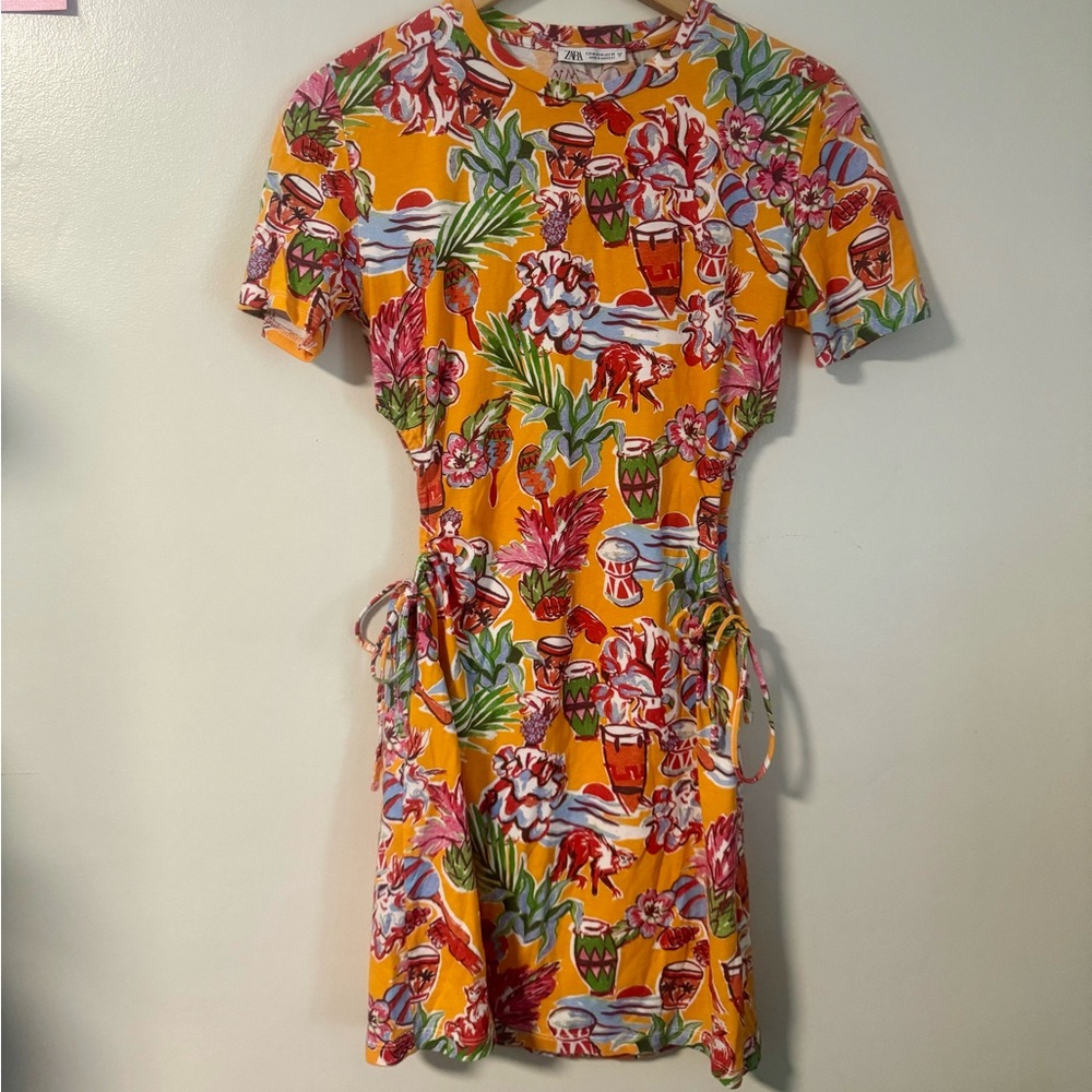 ZARA TROPICAL CUT OUT SIDES DRESS